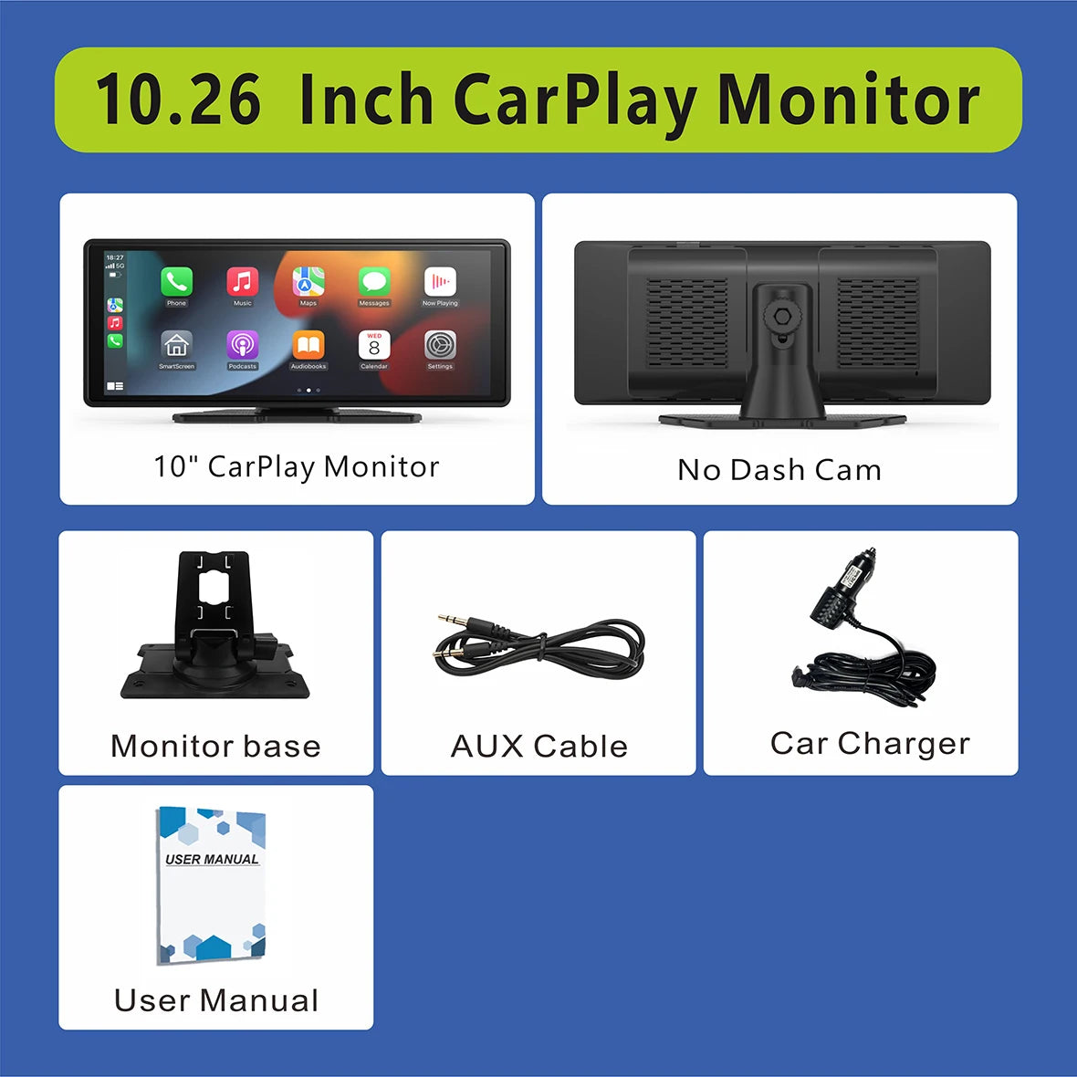 Pionray 10.26” Universal CarPlay Android Auto Car Radio Multimedia Video Player IPS Touch Screen With AUX USB Rearview Camera