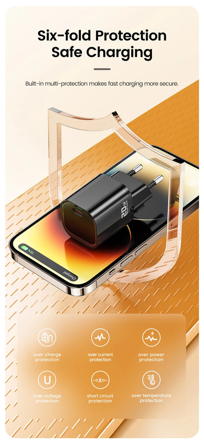 Toocki 20W Type C GaN Charger PD QC 3.0 Quick Charge USB Type C Phone Charger For iPhone 15 14 13 12 11 Pro Max iPad Charging