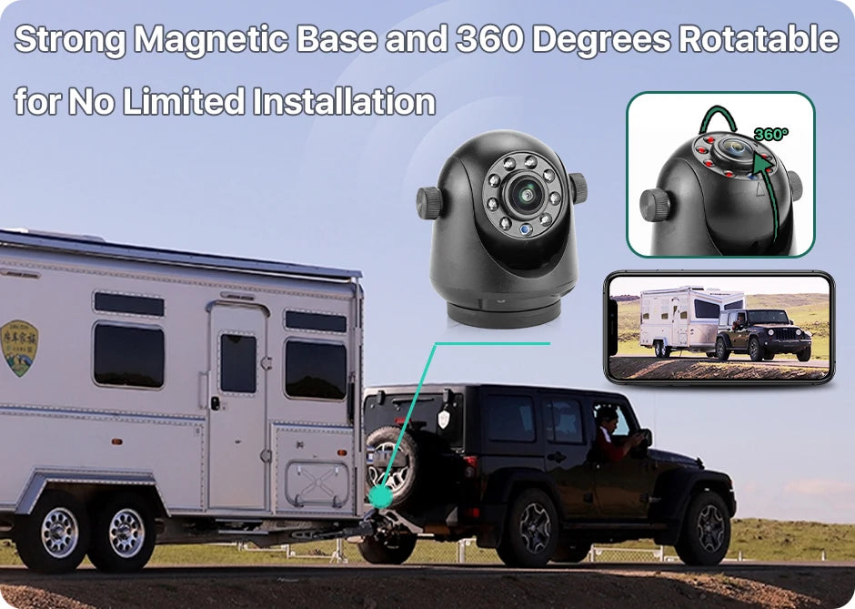 GreenYi 5G WiFi Magnetic Hitch Wireless Rear View Camera Night Vision Rechargeable for Trailer RV Truck for iPhone Android