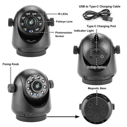 GreenYi 5G WiFi Magnetic Hitch Wireless Rear View Camera Night Vision Rechargeable for Trailer RV Truck for iPhone Android