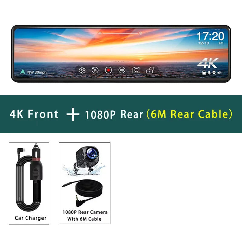 11.26" UHD 4K 2160P Car Dvr GPS WIFI Mirror Dash Cam Dual Lens Dashcam IPS Screen Camera Drive Recorder Stream RearView Mirror