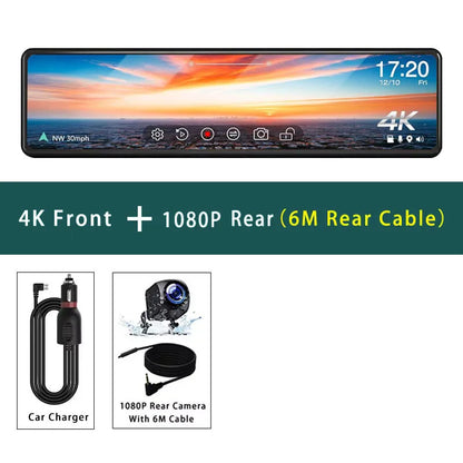 11.26" UHD 4K 2160P Car Dvr GPS WIFI Mirror Dash Cam Dual Lens Dashcam IPS Screen Camera Drive Recorder Stream RearView Mirror
